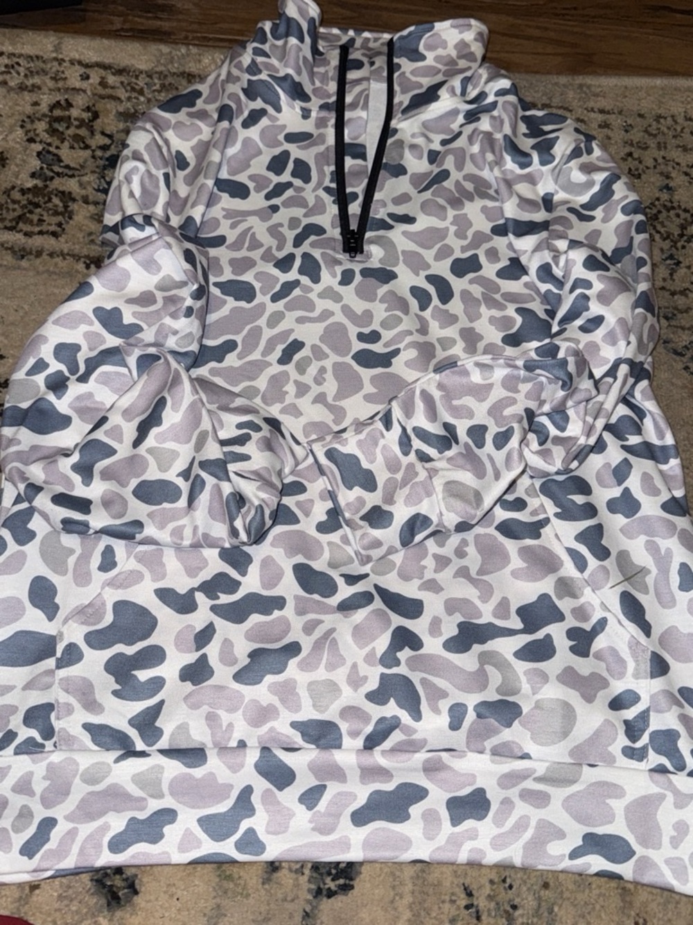 Camo Print Half-Zip Pullover — Light Gray & Lavender